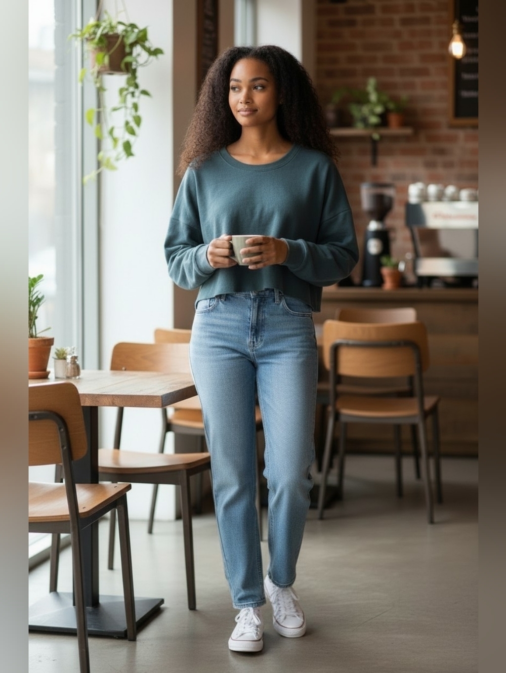 Peach Love Teal Oversized Crop Sweatshirt - Picture 4 of 5